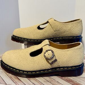 Dr Martens T-Bar Hazy Yellow Long Napped Suede Mary Jane Unisex M 11 W 12 Shoes